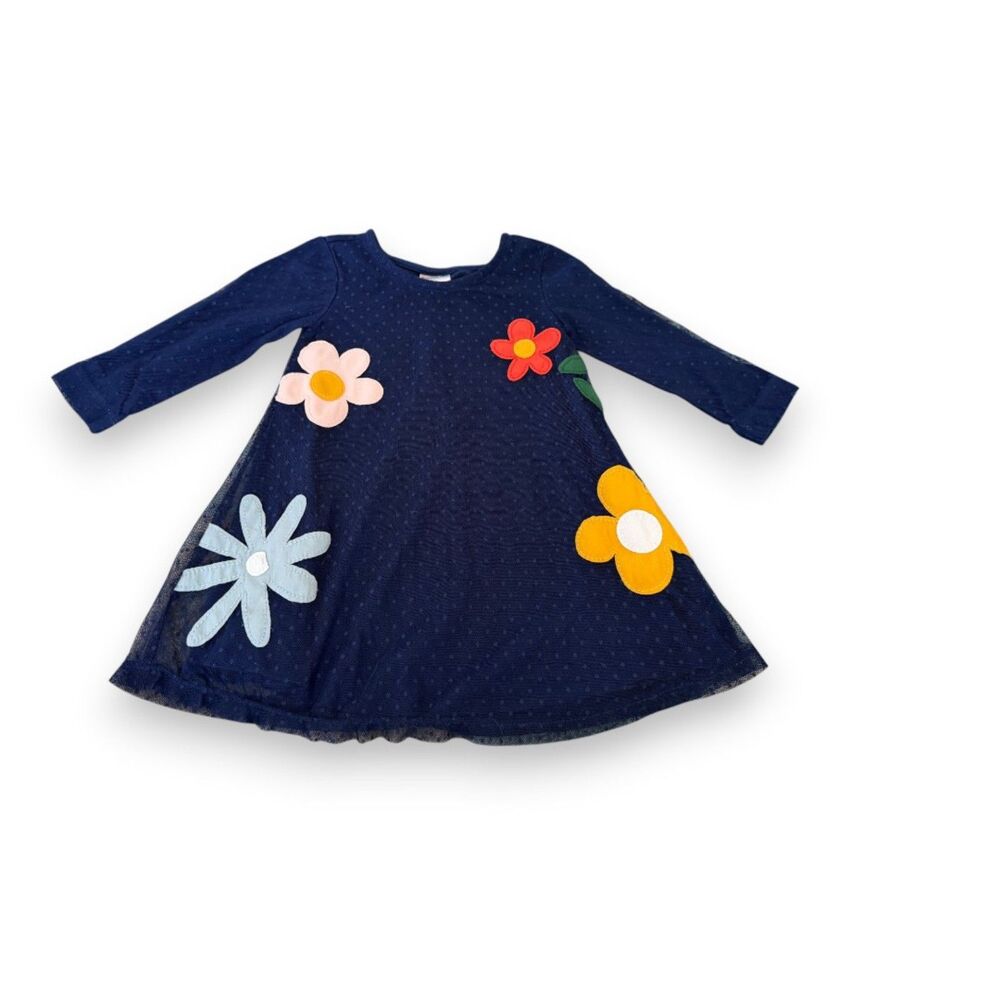Hanna Andersson Navy Dress/Tunic with Oversized Flowers 18-24 Months